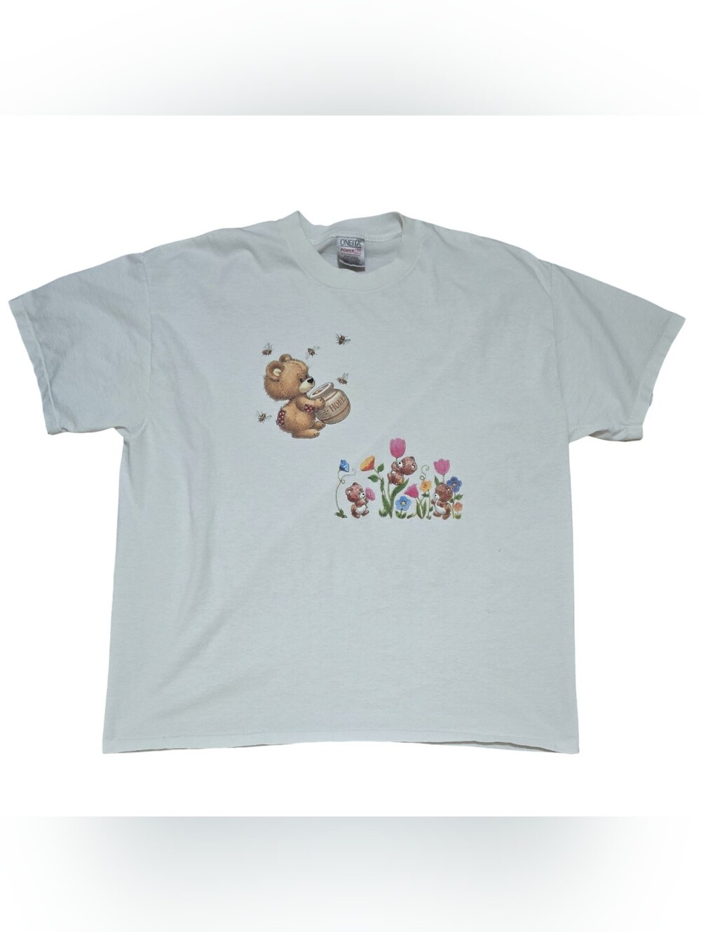 VINTAGE 90s Cute Bear With Honey And Flowers Single Stitch Shirt  XXL